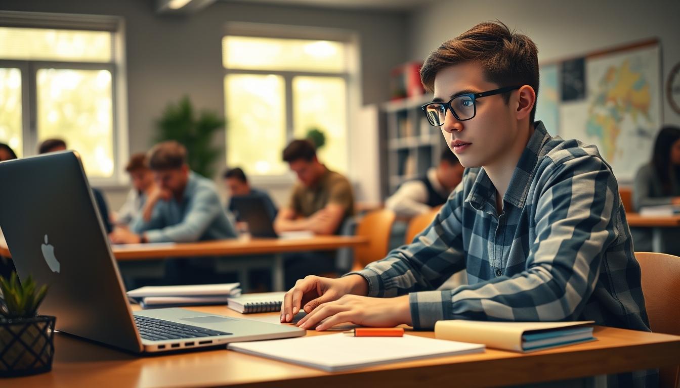 Student using a study guide to organize academic notes